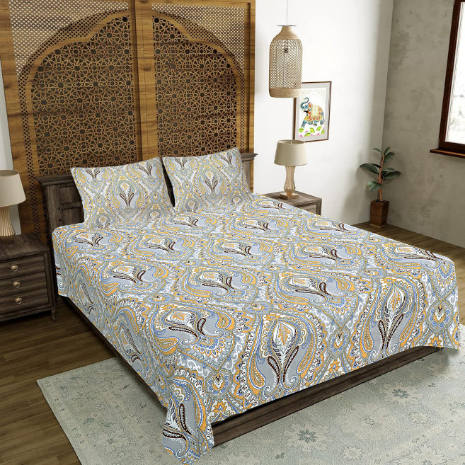 Classic Golden Paisley Double Bed Sheet
