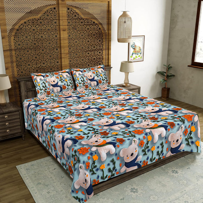 Playful Koala Pattern Double Bed Sheet