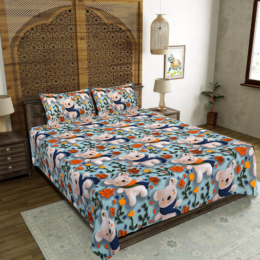 Playful Koala Pattern Double Bed Sheet