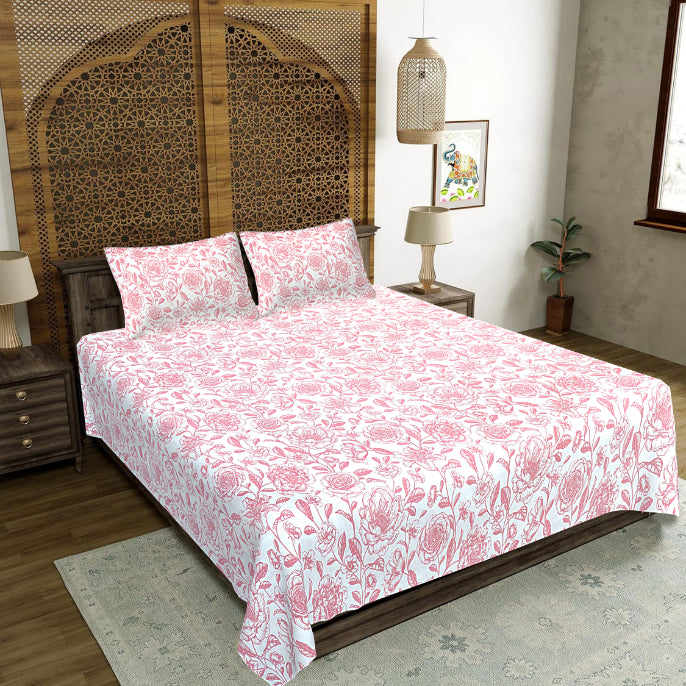 Crimson Rose Sketch Double Bed Sheet