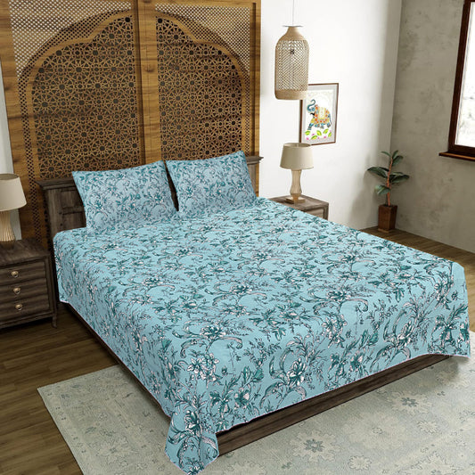 Teal Garden Vine Double Bed Sheet