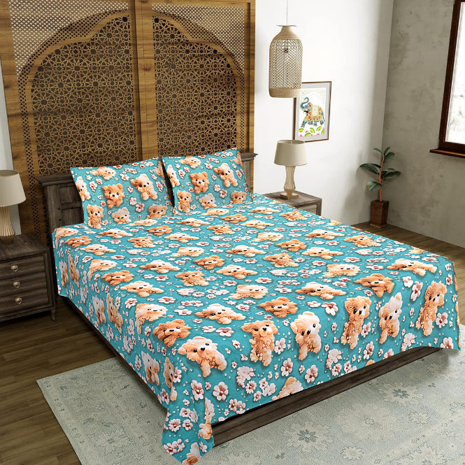 Puppy Love & Petals Double Bed Sheet