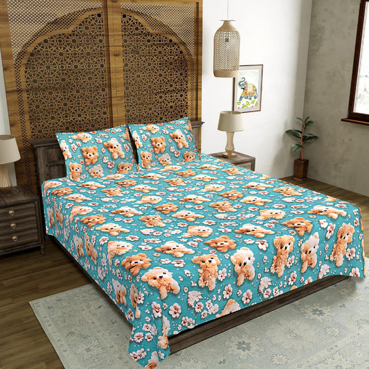 Puppy Love & Petals Double Bed Sheet