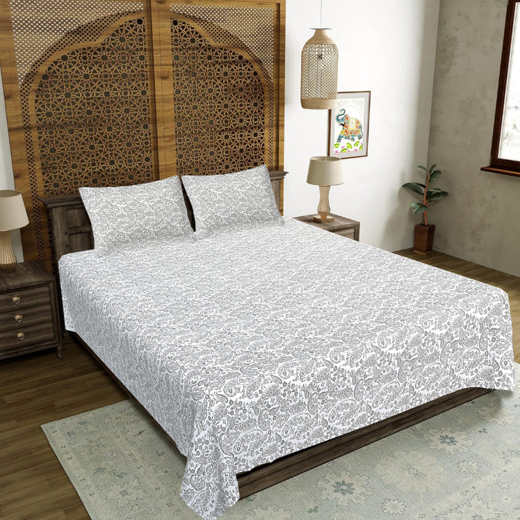 Charcoal Paisley Lace Double Bed Sheet