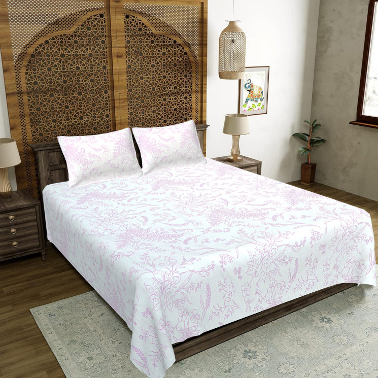 Lavender Fern Sketch Double Bed Sheet