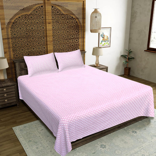Pink Geometric Lattice Double Bed Sheet