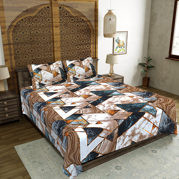 Earthy Geo-Marble Double Bed Sheet