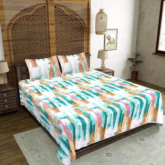 Teal Brushstroke Horizon Double Bed Sheet