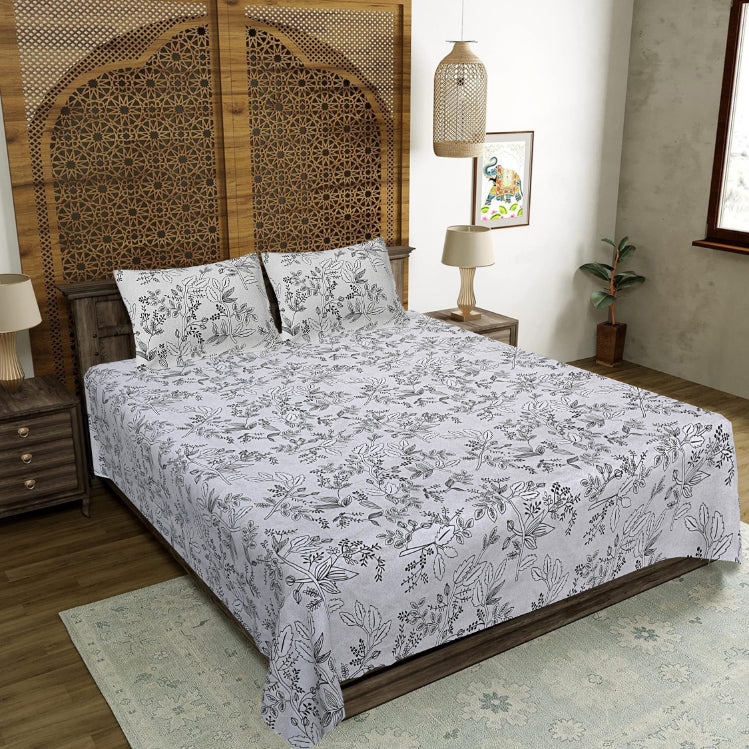 Midnight Botanical Sketch Double Bed Sheet