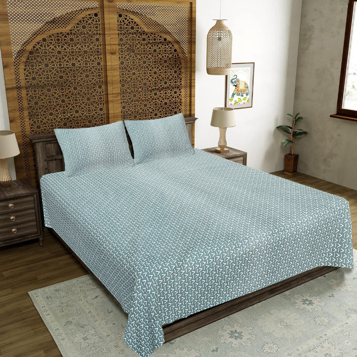 Nordic Teal Chevron Double Bed Sheet