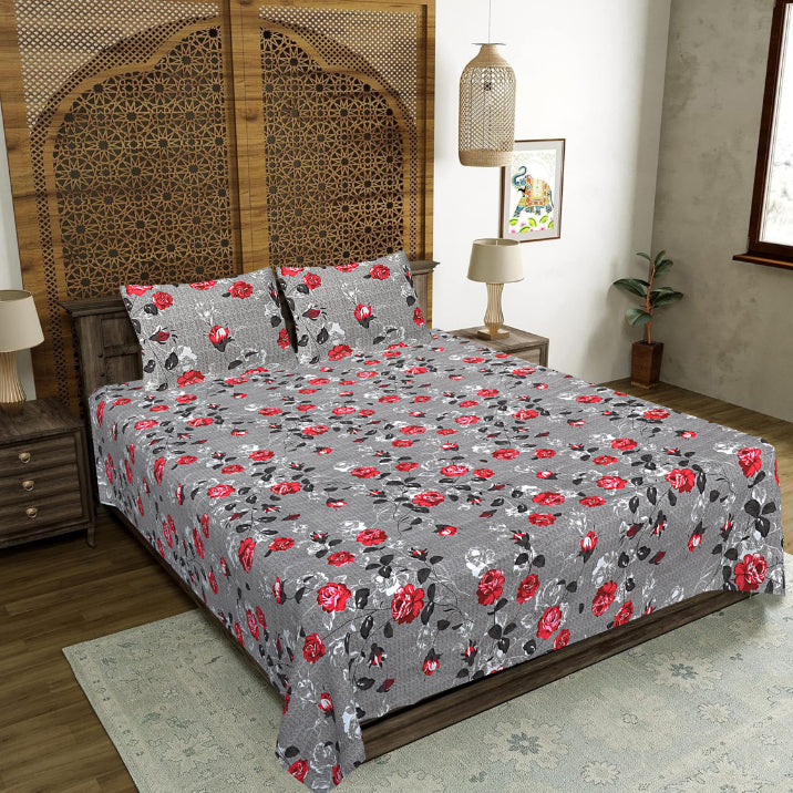 Crimson Rose Shadow Double Bed Sheet
